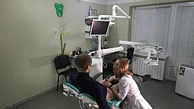 doctor office visit turns into playful positions and finale