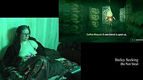 Curvy BBW brunette's big tits bounce in naked game play 👀🎮