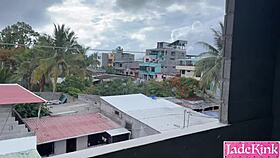 sucking off pervert construction worker's throbbing big cock on site