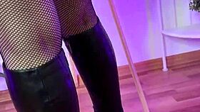 oh damn watch her slide into sexy fishnet nylons at the nylon club!