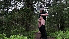 chubby girl flashes curvy body and masturbates deep in the forest woods