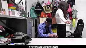 petite brunette shoplifter caught stripping for monster cock inspection