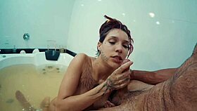 Hot wet blowjob turns into steamy tub fuck with her sexy curves