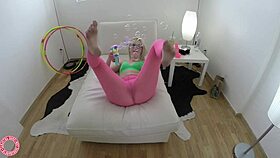 Samantha Rone rides dildo cowgirl style in bedroom solo masturbation