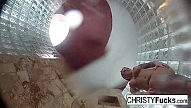 Brunette Christy and Tattooed Dahlia Lick Pussy in Hot Lesbian Shower BTS Fun