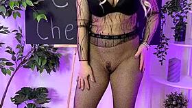 oh damn watch her slide into sexy fishnet nylons at the nylon club!