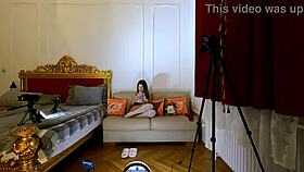 Horny brunette spits on big cock for fast cum explosion