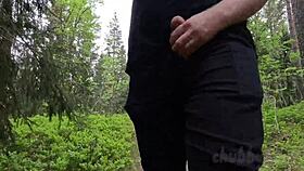 chubby girl flashes curvy body and masturbates deep in the forest woods