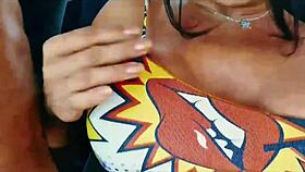 brazilian latina milf flashes big clit pussy in app driver car public outdoor