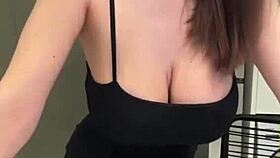 My slim beauty flaunts milky natural tits outdoors, licking nipples before public pussy show