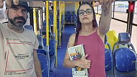 old man gropes bent over student doggystyle on public bus