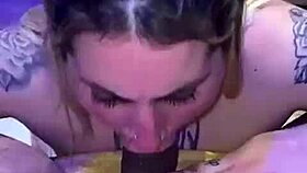 Deepvane slurps black cock then gulps deepthroat cumshot.