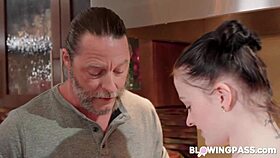 Petite 18+ teen deepthroats handyman monster cock sloppy blowjob