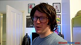 newbie slut tricked into sucking nerds cock with handjob facial finish