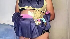 chubby ebony babe slips into varesa genshin cosplay