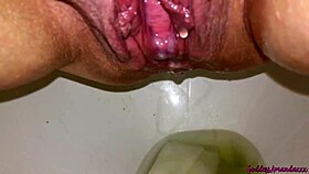 amateur creampie pussy pees with farts in bathroom chaos