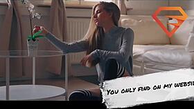 emelie crystal got so horny in garage she fucks pussy hard with dildo