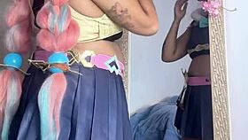 chubby ebony babe slips into varesa genshin cosplay