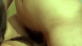 gorgeous lesbians scissor hairy pussies in horny muff diving session