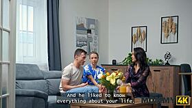 brunette milf gets dripping wet watching neighbor's monster cock action