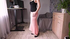 thin maxi skirt clings tight showing panty lines teasing milf ass