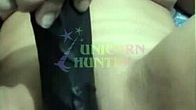 Black dildo stretches my tight little pussy till I explode