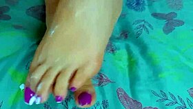 Teeny mani nails glass dildo sliding over soles wet pussy toes!