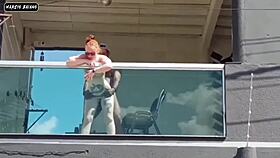 spreading my wet pussy wide open on the balcony for bbc creampie