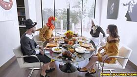 girls on knees sucking big cocks hard before rough group pounding and riding