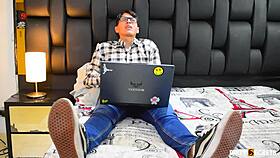 nerd guy dreams of pounding hot brunette's huge ass and pussy