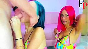 colorful haired latina teen delivers sloppy deepthroat on monster cock