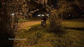 Nerdy milf strokes and sucks big black dick outdoors