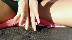 claudia bavel strips teases outdoors masturbates big natural tits close up