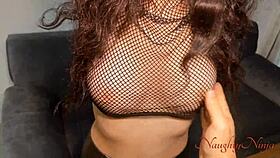 curvy brunette with big ass bends over for punishment creampie after crashing over