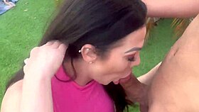 Brunette milf bends over big ass for doggystyle pounding at picnic