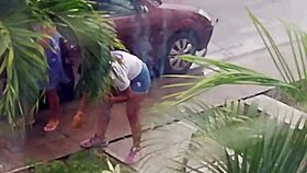 look at my sexy neighbor rocking those tight shorts damn!