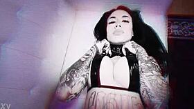 Tattooed bombshell Lacey Jayne chokes on monster cock rides roughly