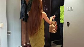 Delivery guy sees my nude redhead body drops towel and pounds my ass doggystyle