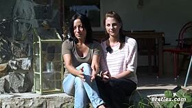 shaved lesbian babes kiss clits intimately outdoors wow!