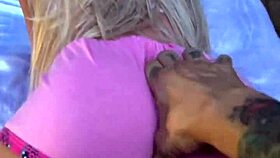 blonde cutie plays with sex toys in parents' bathroom mirror