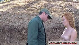 Redhead tattooed police teens hump wildly outdoors with one guy in uniform frenzy