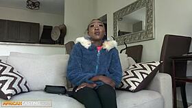 Innocent Skinny Ebony Falls for Fake Casting Fuck
