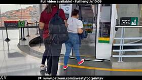 Colombian BBW Removes Sweaty Shoes Socks Cableway Medellin Public Part 1