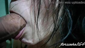 Real Amateur Babe Sucks Cock to Gushing Cumshot Facial Explosion