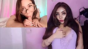 Big titted glasses nerd fucks lover swallows huge semen creampie load