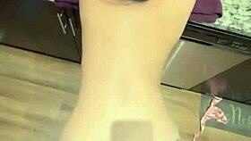 Asian beauty deepthroats huge cock in kitchen before doggystyle pov creampie