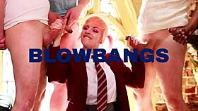 Hot British teen spitroasted and cum-covered in wild group bang