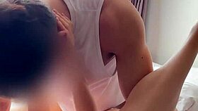 Petite asian teen rides cock cowgystyle orgasms twice cum on ass garage