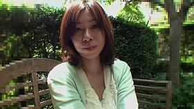 Sexy Japanese milf in fishnets kneels for deepthroat blowjob on monster cock then rides hard