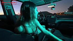She spreads for him in her own car during public outdoor ride